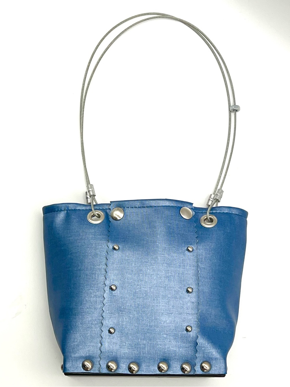 Hardwear by Renee Y2K Metallic Blue Studded Cable Handle Tote Bag